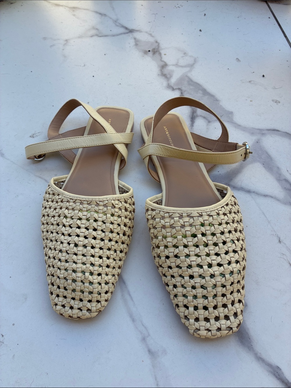 Anthropologie leather Cream Slingback Flats